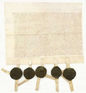 Akte van verbond tussen de stad en de Ommelanden voor veertig jaar, 1482, collectie RHC Groninger Archieven (2-25). 